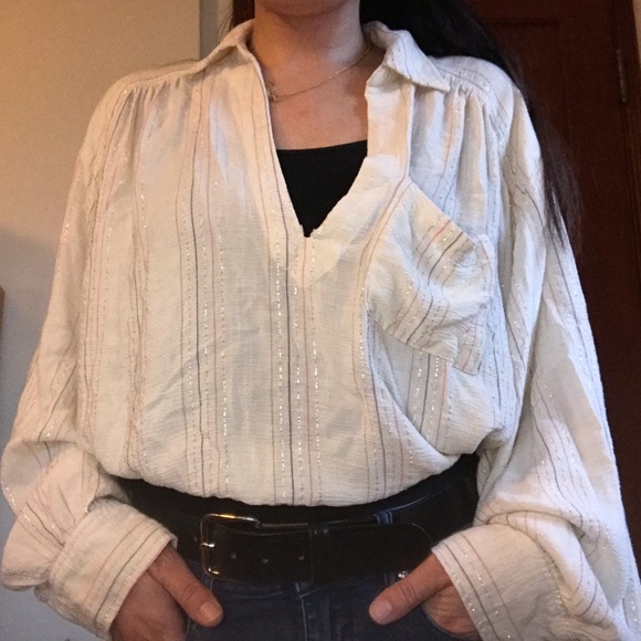 Sold Free People Metallic Balloon Sleeve Blouse - Picture 7 of 8